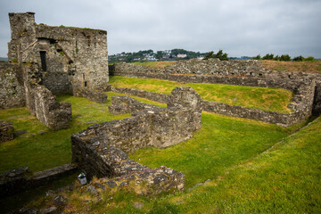Kinsale, Ireland, May 21, 2024: Jame's Fort British Fortress Ruins on Kinsale Bay with Rock Walls and Ramparts making up the castle and the Bay Defenses looking at the remains of the Buildings