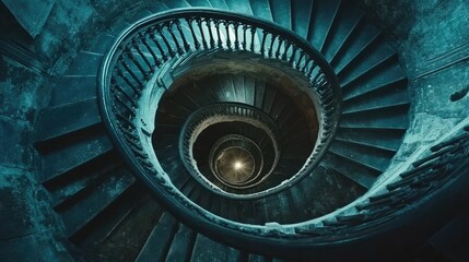 Intricate spiral staircase descending into a central point.