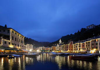 The harbour of Portofino at dusk, Liguria, Italy