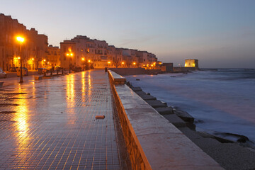 Torre di Ligny at dusk, Trapani, Sicily, Italy