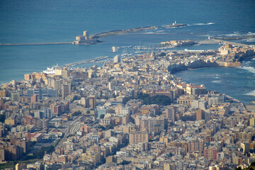 View of Trapani from Erice mount, Sicily, Italy