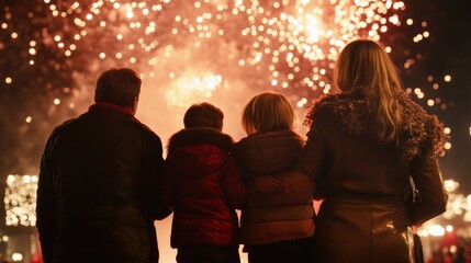 Family watching fireworks