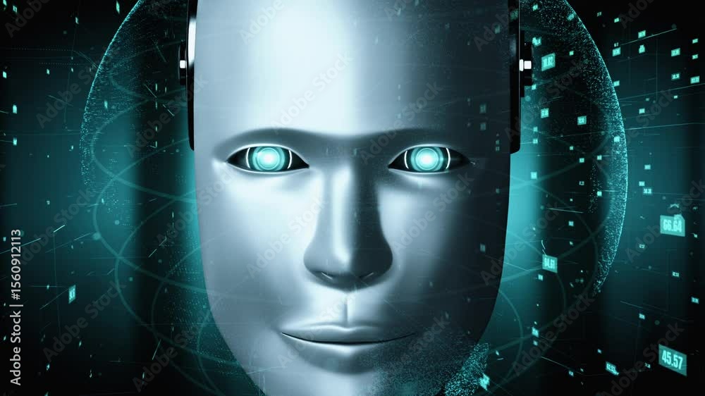 Poster futuristic robot artificial intelligence huminoid ai data analytic technology development and machin