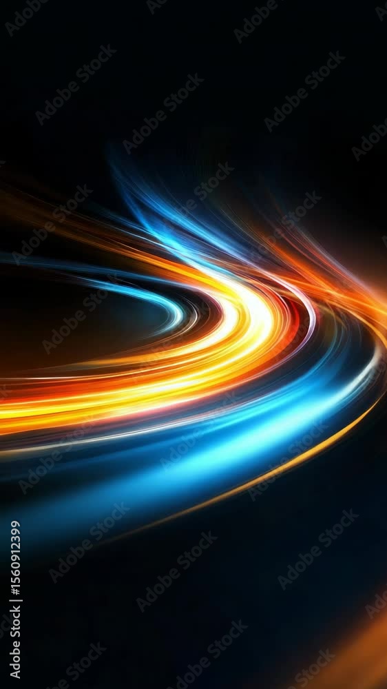 Poster abstract light trails with vibrant yellow and blue colors in dynamic motion