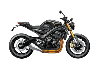Obraz premium Sleek Black and Gold Sport Motorcycle with Detailed Engine and Wheelas PNG