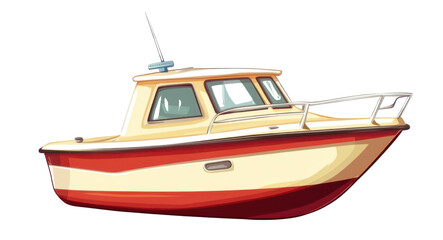 Naklejka premium Small Recreational Motorboat with Red Hull and Cream Cabin Isolated on White Background PNG
