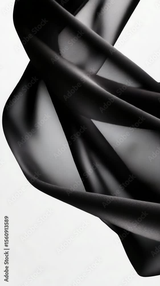 Poster flowing black silk fabric swirls with soft lighting in abstract motion