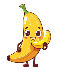 ミニバナナを持ったバナナのキャラクターイラスト