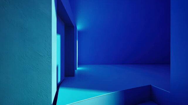 Blue Hues Architectural Interior:  A modern interior space, bathed in gradients of deep blues, creates a serene and evocative atmosphere with a sense of depth.