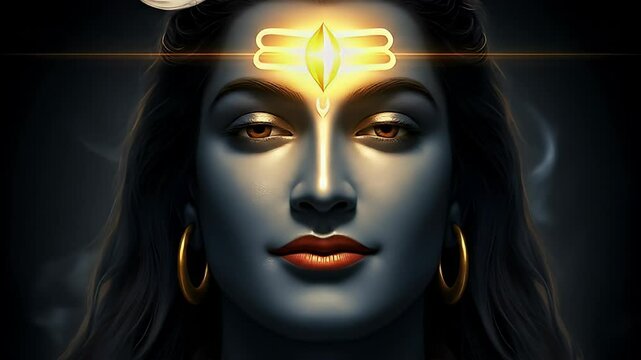 Lord Shiva Wallpaper Divine Face with Radiant Third Eye and Glowing Symbol on Forehead