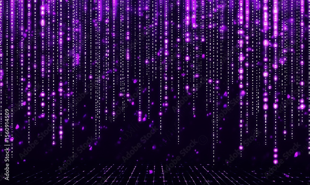 Poster digital purple matrix. futuristic dots background. cyber ​​texture with particles of different sizes