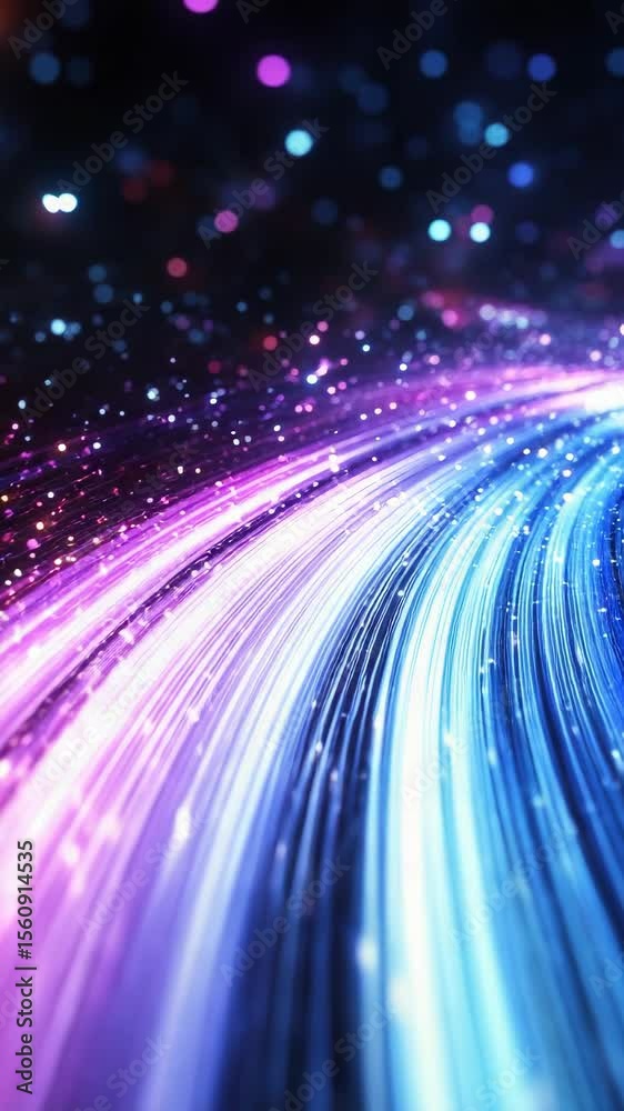 Poster colorful light trails with sparkling particles in vibrant motion, digital effect
