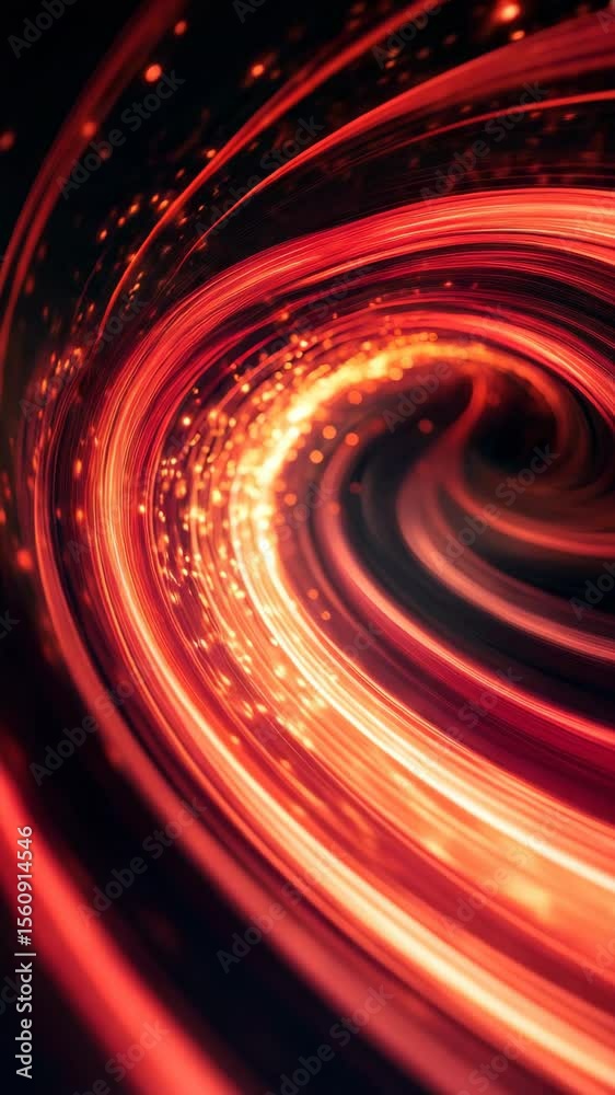 Poster glowing red light trails in a swirling pattern, abstract energy motion