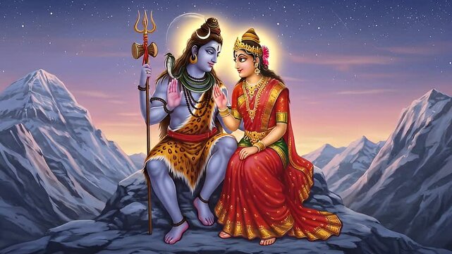 Lord Shiva Wallpaper with Goddess Parvati Sitting Together in the Himalayas