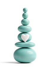 Fototapeta premium Stacked turquoise stones with a white heart on top 