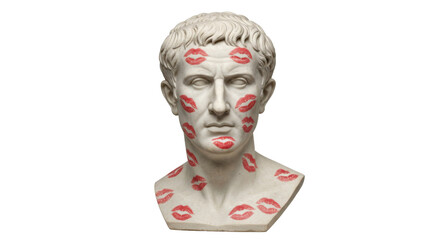 White marble bust with lipstick marks isolated on transparent background png