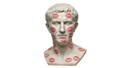 White marble bust with lipstick marks isolated on transparent background png