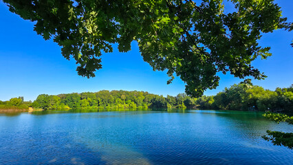 Kiesgrube Leuben in Dresden Sonnenschein blauer HImmel 