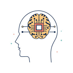 Human brain with microchip design illustrating technological integration in cognitive processes and artificial intelligence advancements Generative AI