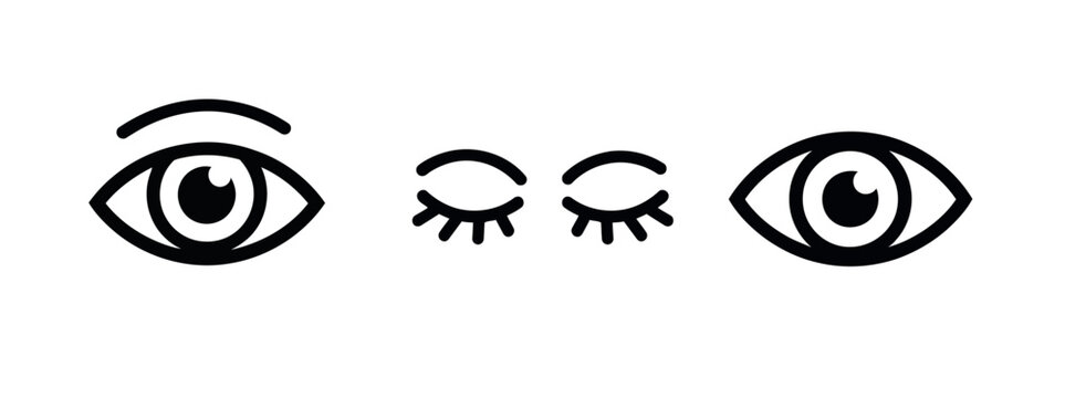 Open and Closed Human Eyes with Eyelashes in Simple Black and White Graphics