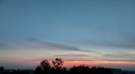 Beautiful sunset scenery view of colorful sky over the city, nature photography, natural wallpaper