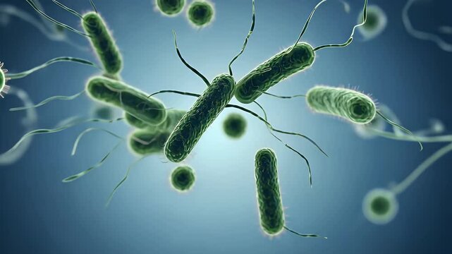 Microscopic Animation of Bacteria Cells with Flagella in a Fluid Environment