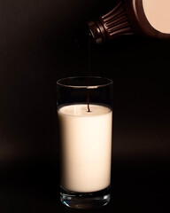 chocolate syrup poured into milk