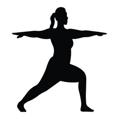 Dynamic Yoga Warrior Pose Woman Silhouette Vector Illustration