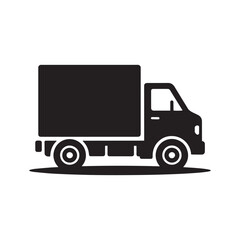 Delivery Truck Icon – Black Silhouette Freight Van with Headlights and 'Delivery' Label