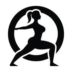 Classic Yoga Warrior Pose Woman Silhouette Vector Illustration
