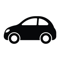 Compact city car icon. Side view silhouette of small vehicle for transportation, rental, urban travel, or driving apps. Vector illustration, isolated.