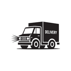 Delivery Truck Icon – Black Silhouette Freight Van with Headlights and 'Delivery' Label