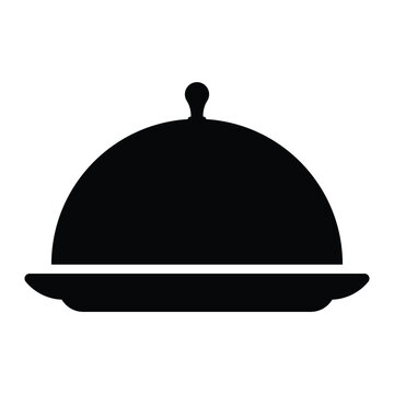 recommend clip art: Serving cloche tray icon. Restaurant food platter silhouette for catering, gourmet service, menu, or chef presentation. Vector illustration, isolated.