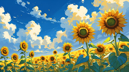 sunflowers on blue sky