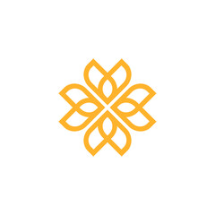 Elegant geometric floral emblem in a gold-yellow line art style. Perfect for luxury branding, ornamental patterns, mandala art, or cultural symbols.