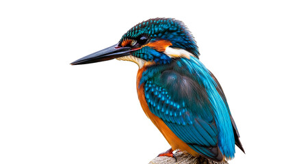 The stunning common kingfisher is showcased in a detailed close-up, highlighting its colorful plumage and striking gaze.