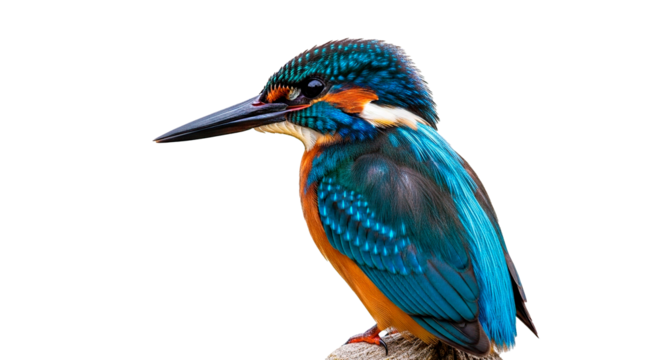 The stunning common kingfisher is showcased in a detailed close-up, highlighting its colorful plumage and striking gaze.