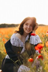 A Joyful Young Woman in a Flourishing Floral Field A Captivating and Inspiring Portrait that...