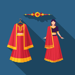 Traditional Indian Ethnic Outfits for Rakhi Celebration on Blue Background for Fashion Blogs, Cultural Events, Festivals, and Online Clothing Stores