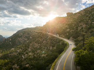Mount Lemmon Scenic Byway in Tucson at Golden Hour Drone Photography