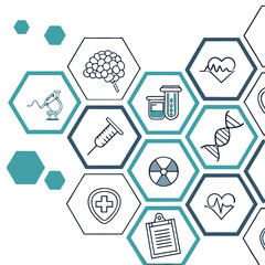 Healthcare infographic medical icons hexagon pattern