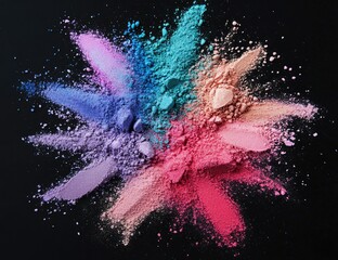 Exploding colorful powder on a black backdrop