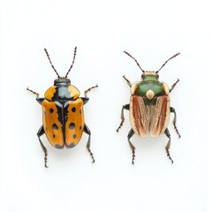Colorful beetles displayed on white background