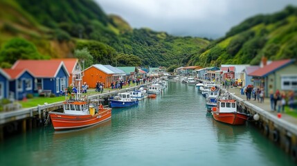 Colorful harbor town, miniature view