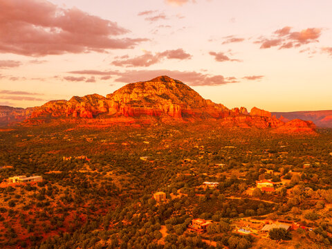 sedona red rocks during sunset in wonderful golden and pink hues - Powered by Adobe