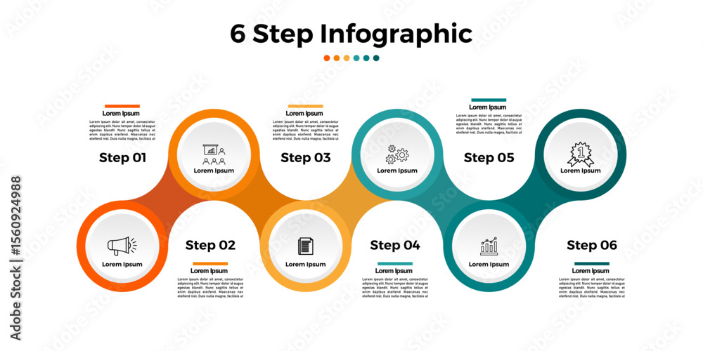 Poster infographic circular diagram with 6 options. round chart for business analytics, data visualization 