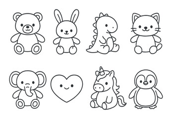 Animal toy set. playful silhouette animals. bear, rabbit, dinosaur, heart, unicorn, penguin vector icons.
