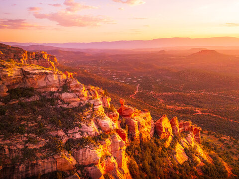sedona red rocks during sunset in wonderful golden and pink hues - Powered by Adobe