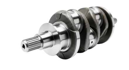 A close-up shot of an engine crankshaft, a vital component of internal combustion engines.