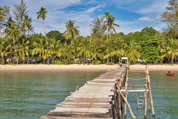 Wooden bridge at Bang Bao beach in Koh Kood island